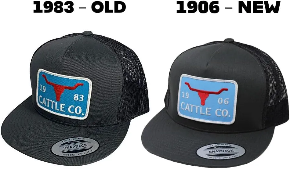 WHISKEY BENT HAT CO. Chrisholm - 5-Panel 1983/1906 Cattle Co Logo Longhorn Patch Snapback Hat
