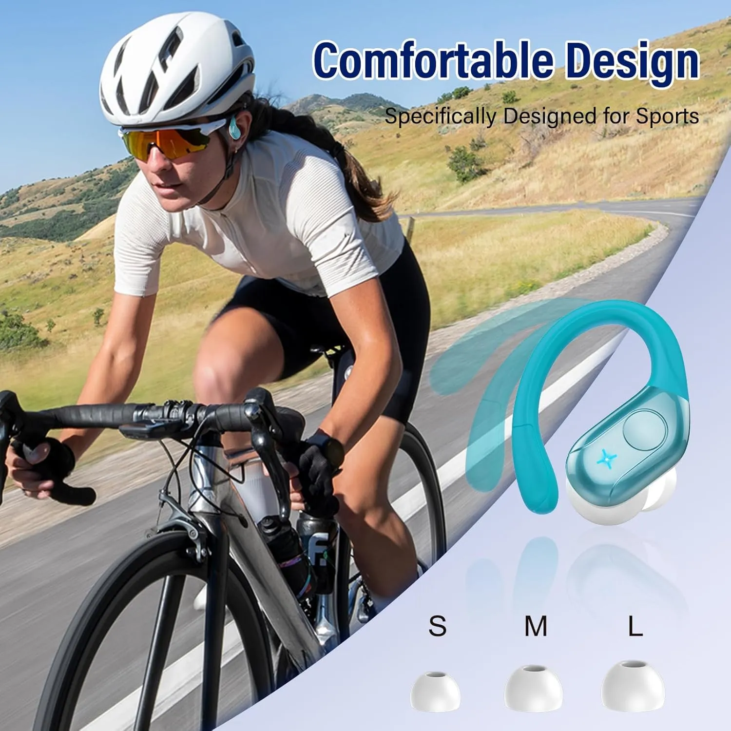 Wireless Earbuds Bluetooth 5.4 Headphones 75H Stereo Deep Bass Sports Over Ear Buds with Earhooks, LED Display Bluetooth Earbuds with 4 ENC Mic, IP7 Waterproof Earphone for Running, Blue