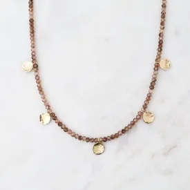 'Wrap' Champagne Garnet Mini Hammered Disc Necklace