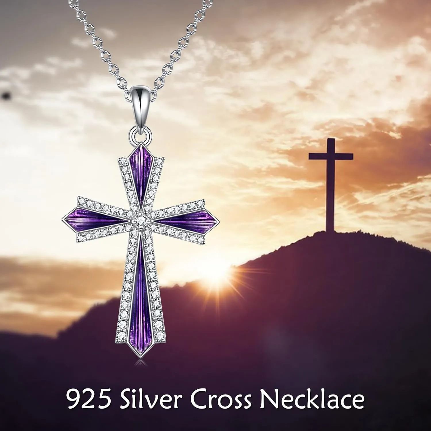 YAFEINI Cross Necklace 925 Sterling Silver Cubic Zirconia CZ Cross Crucifix Pendant Necklace Jewelry for Women Men Girls