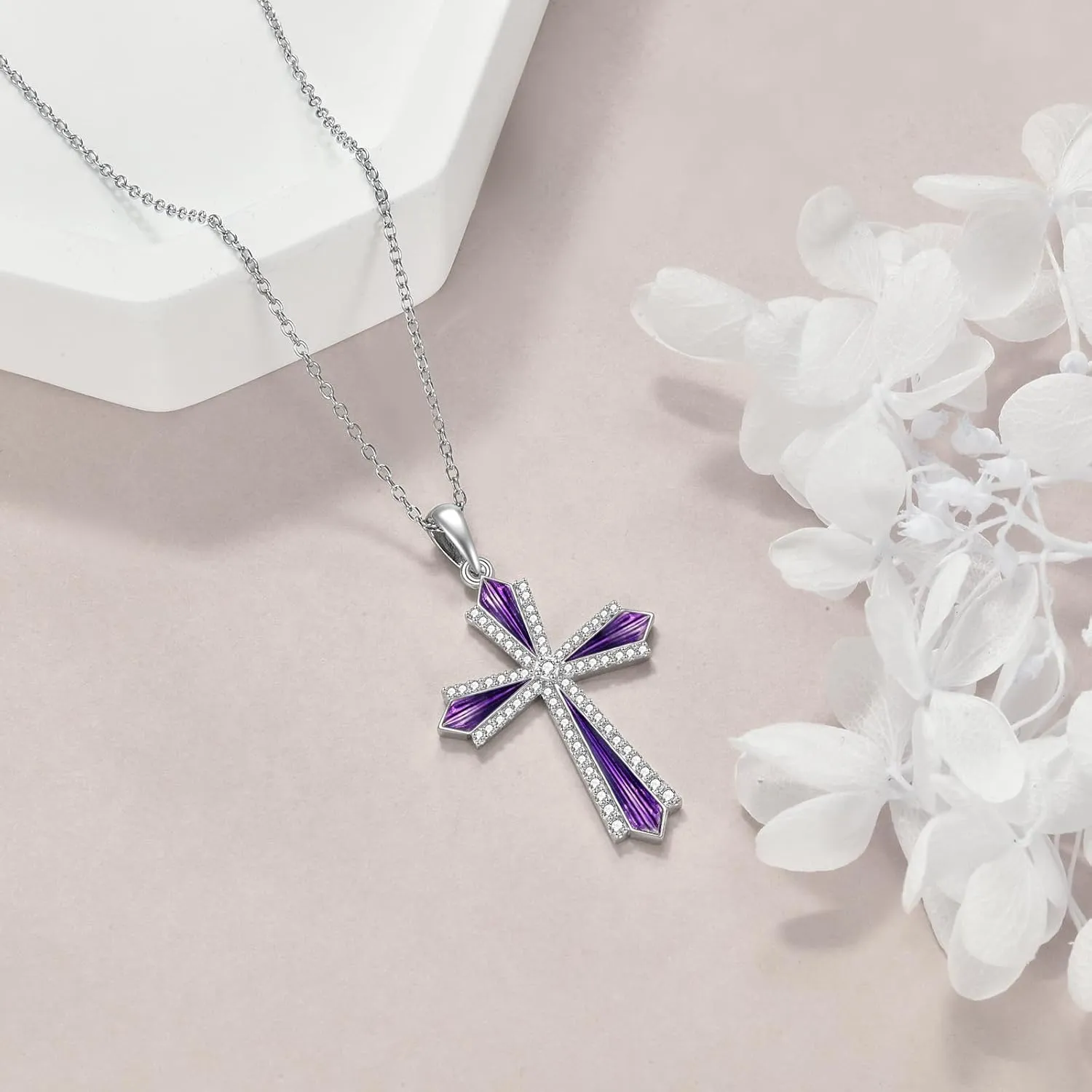 YAFEINI Cross Necklace 925 Sterling Silver Cubic Zirconia CZ Cross Crucifix Pendant Necklace Jewelry for Women Men Girls
