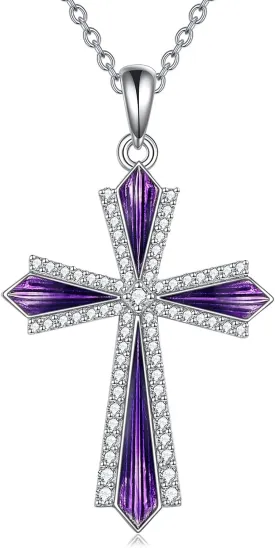 YAFEINI Cross Necklace 925 Sterling Silver Cubic Zirconia CZ Cross Crucifix Pendant Necklace Jewelry for Women Men Girls