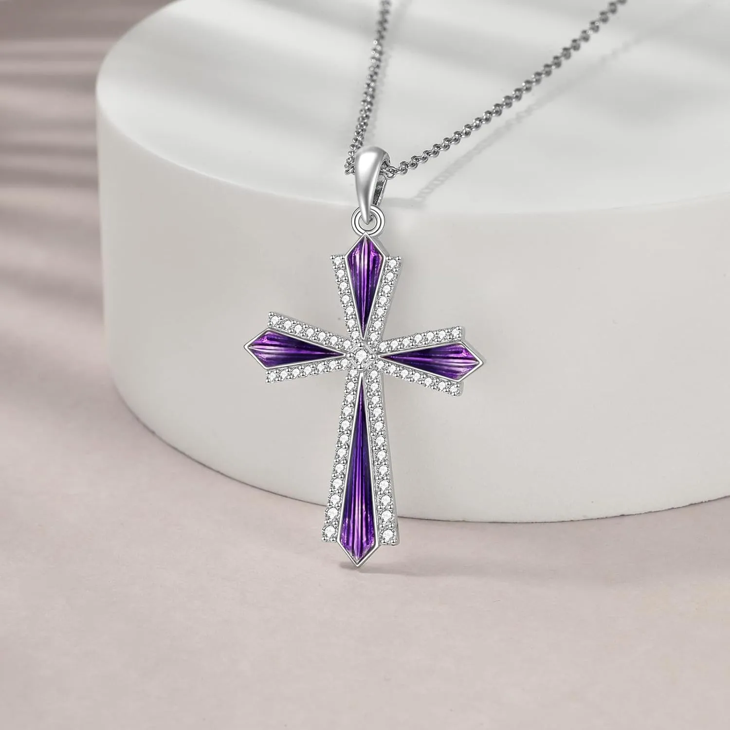 YAFEINI Cross Necklace 925 Sterling Silver Cubic Zirconia CZ Cross Crucifix Pendant Necklace Jewelry for Women Men Girls