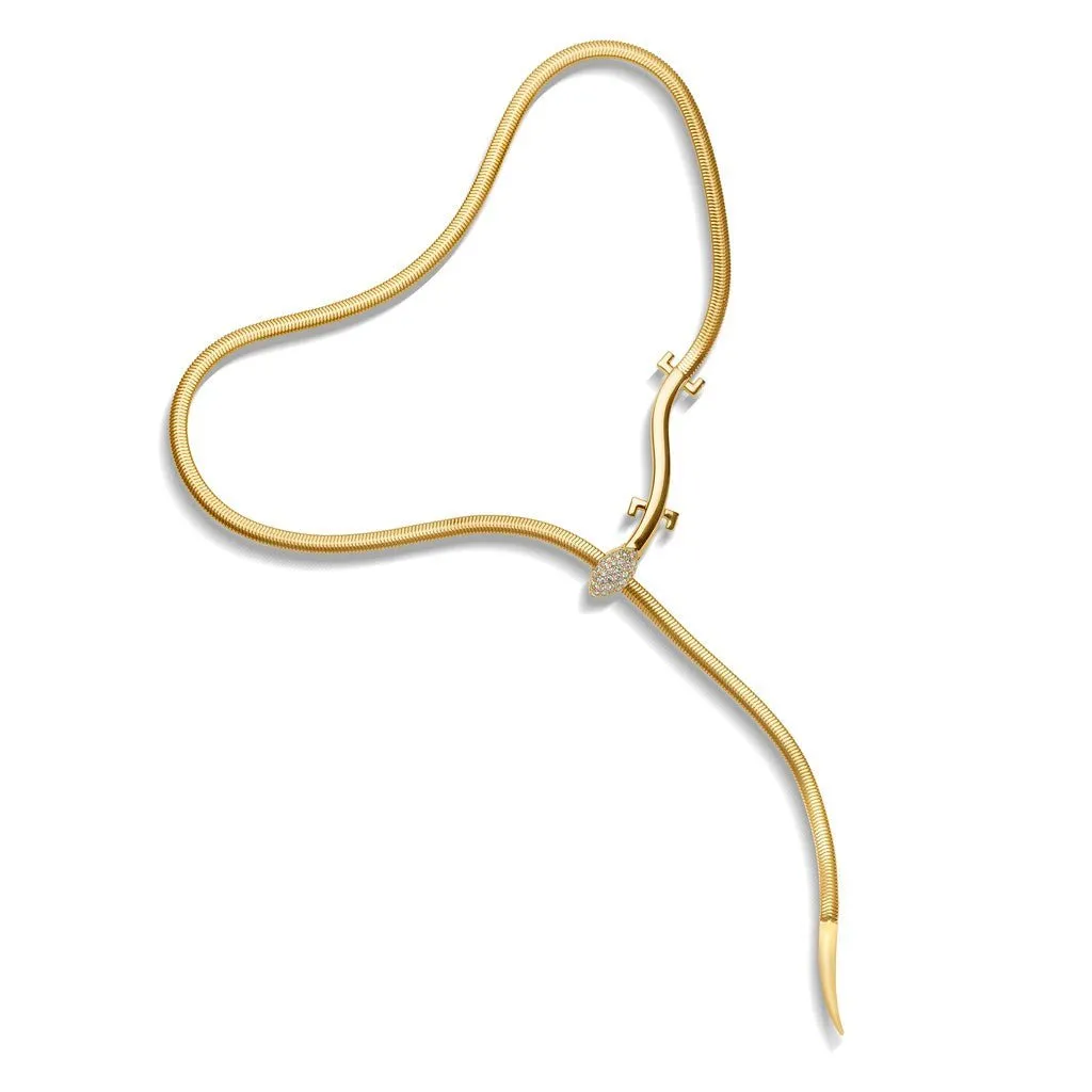 Yellow Gold Origin Lariat with Pavé Diamonds
