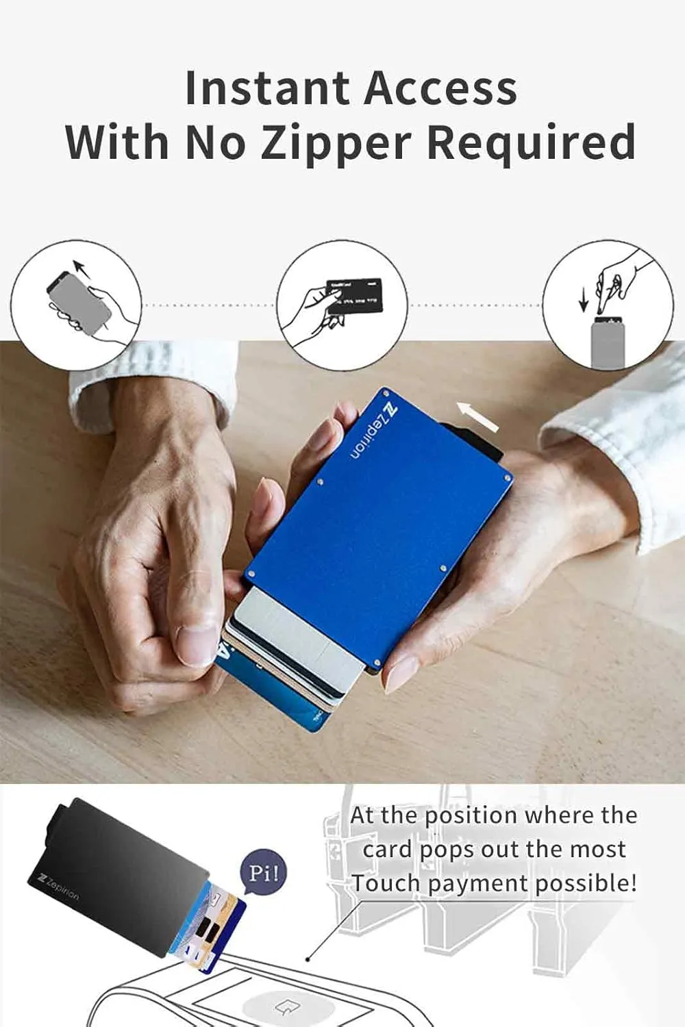 zepirion Pop Up Wallet, Slim Minimalist Credit Card Holder For Men and Women RFID Blocking Mini Metal Case (Tiffany Blue)